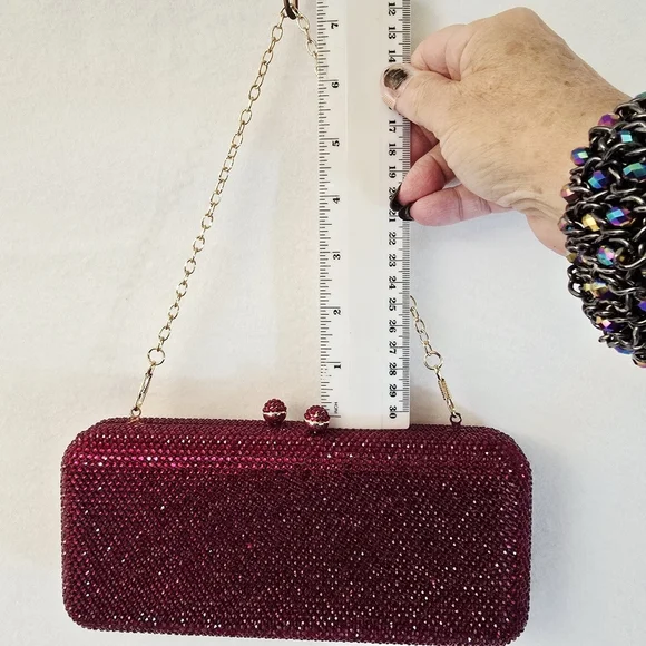 Red Gem Evening Bag 2 Different Length Chains & Extra Gems NWOT Fits Cell Phone - Picture 3 of 16